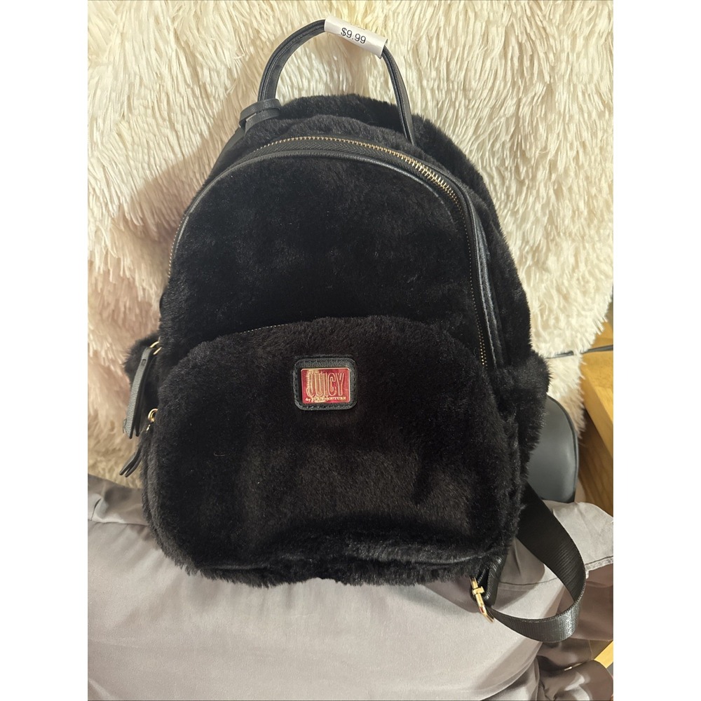 Juicy Couture Backpack Faux Fur Luxadelic Black Adjustable Straps